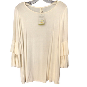 MTS Cream Bamboo Blouse with Ruffle Sleeves Sz L